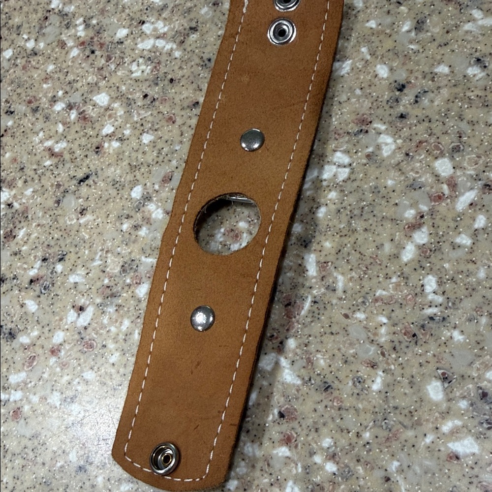 Glitter Leather Snap Cuff Watch Band Adapter in Tan and Silver - Picture 4 of 4